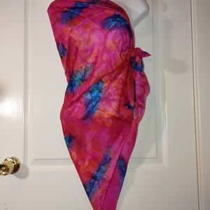 100% silk pink and blue 'watercolor' scarf 35x35